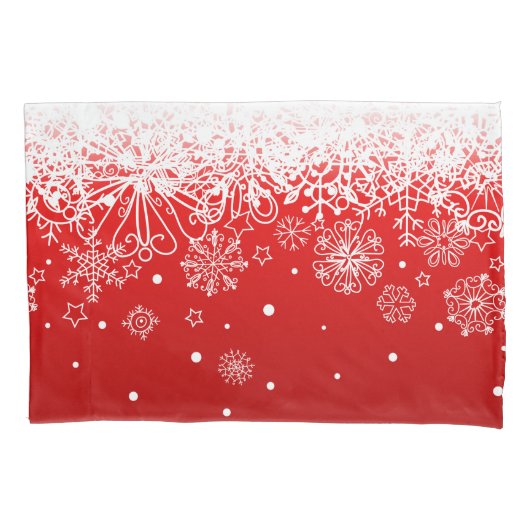 KRWのレースのようで白い雪片のクリスマスの赤い枕箱 枕カバー (正面左)