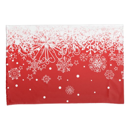 KRWのレースのようで白い雪片のクリスマスの赤い枕箱 枕カバー (正面右)