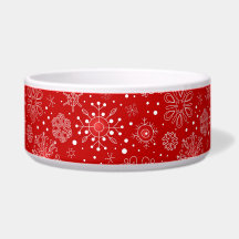 KRWのレースのようで白い雪片のクリスマスの赤のペットボウル