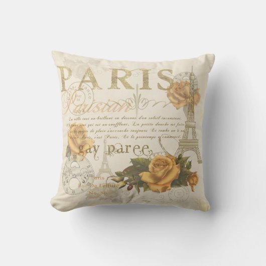 KRWのヴィンテージのスタイルのパリのバラおよびエッフェル塔 クッション (正面)