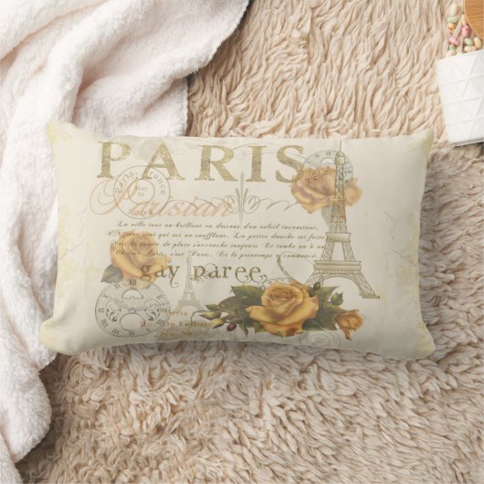 KRWのヴィンテージのスタイルのパリのバラのエッフェル塔の枕 ランバークッション (ブランケット)