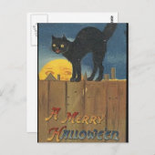 KRWのヴィンテージのハロウィンの黒猫 ポストカード (正面/裏面)