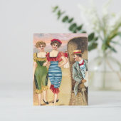 KRWのヴィンテージのビーチのイラストレーションの郵便はがき ポストカード (スタンド正面)