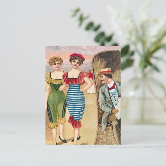 KRWのヴィンテージのビーチのイラストレーションの郵便はがき ポストカード (スタンド正面)