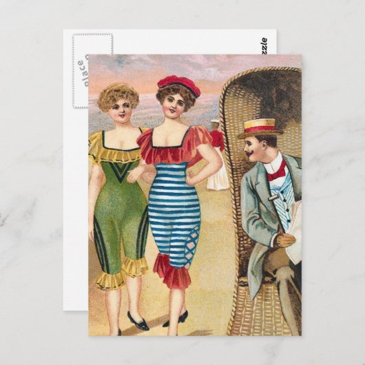 KRWのヴィンテージのビーチのイラストレーションの郵便はがき ポストカード (正面/裏面)