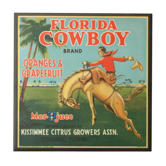 KRWのヴィンテージのフロリダのカウボーイの柑橘類のラベル タイル (正面)
