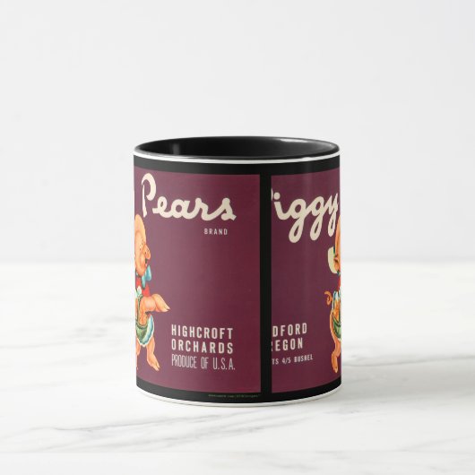 KRWのヴィンテージの豚のようなナシのフルーツの木枠のラベルのマグ マグカップ (中央)