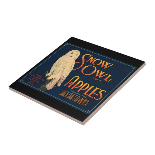 KRWのヴィンテージの雪のフクロウのりんごのフルーツの木枠のラベル タイル (側面)