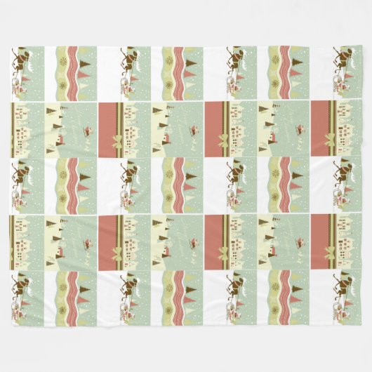 KRWの国のクリスマスの村のコラージュ毛布 フリースブランケット (正面(横))