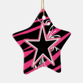 KRWの星および渦巻のシマウマの黒く、ピンクの記念品 セラミックオーナメント (右)