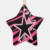KRWの星および渦巻のシマウマの黒く、ピンクの記念品 セラミックオーナメント (左)