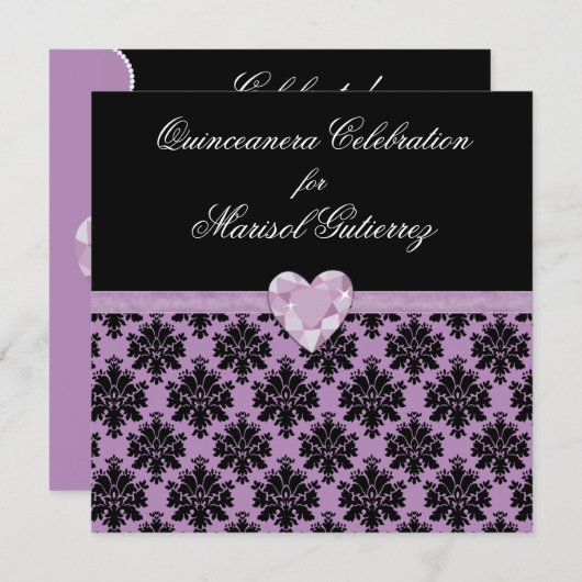 KRWの紫色の宝石のハートのキンセアニェラの招待状 招待状 (正面/裏面)