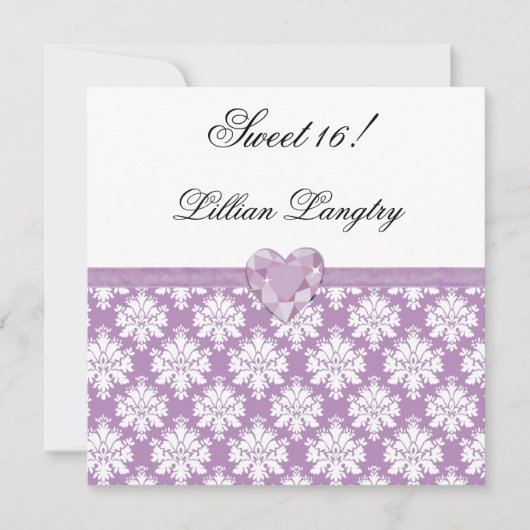 KRWの紫色の宝石のハートの菓子16の招待状 招待状 (正面)