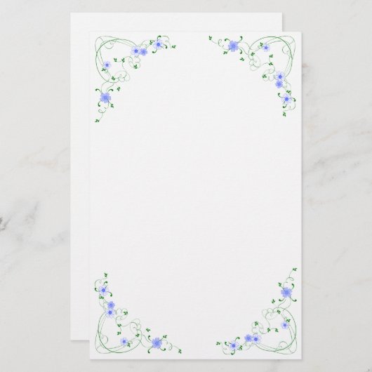 KRWの美しく青い花の文房具 便箋 (正面/裏面)