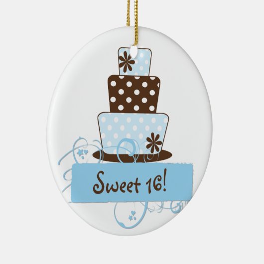 KRWの青い水玉模様の菓子16のケーキの記念品のオーナメント セラミックオーナメント (右)
