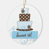 KRWの青い水玉模様の菓子16のケーキの記念品のオーナメント セラミックオーナメント (左)