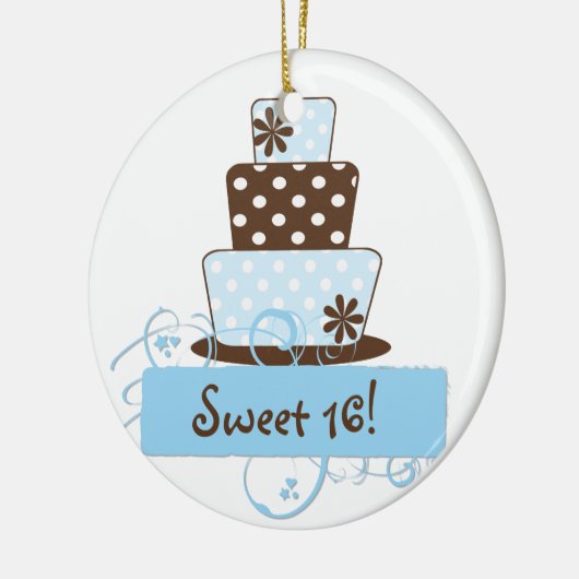 KRWの青い水玉模様の菓子16のケーキの記念品のオーナメント セラミックオーナメント (左)