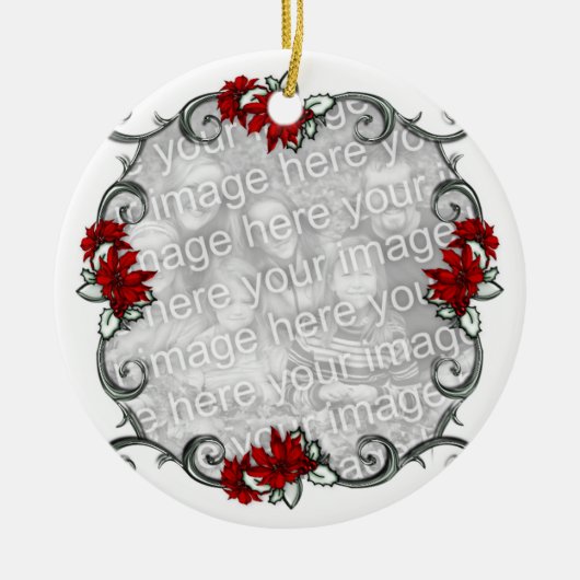 KRWエレガントなPointsettiaフレームの記念品のオーナメント セラミックオーナメント (正面)