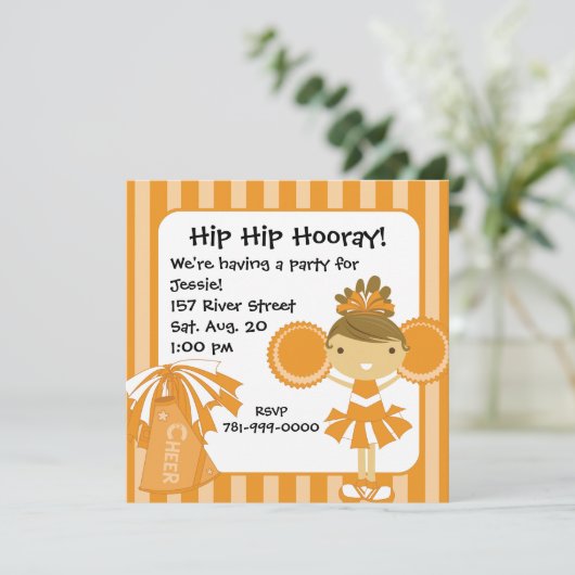 KRWオレンジのチアリーダー誕生日パーティーの招待 招待状 (スタンド正面)