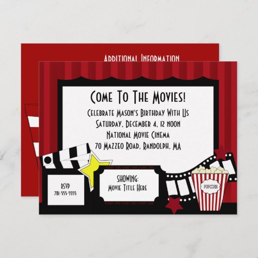 KRWカスタム映画バースデーパーティ招待状 招待状 (正面/裏面)