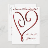 KRWカスタム赤いハート様式化された日付の保存 案内ポストカード (正面/裏面)