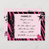 KRWスイート16ピンクゼブラプリントハートスターズ誕生日 招待状 (正面/裏面)