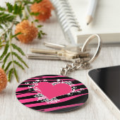 KRWゼブラハート渦巻きピンクと黒の名前キーリング キーホルダー (側面)