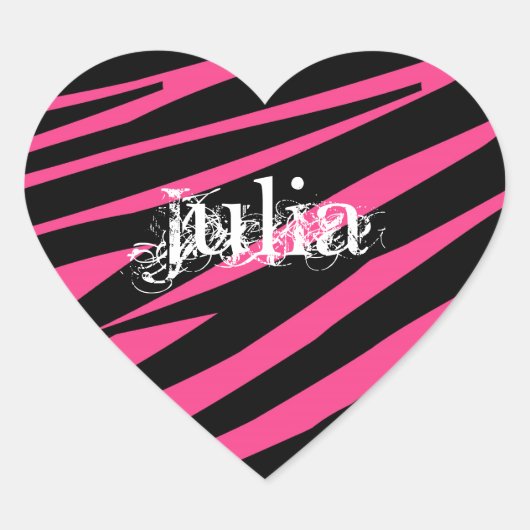 KRWハートゼブラピンクとブラックネームステッカー ハートシール (正面)
