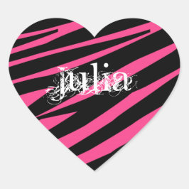 KRWハートゼブラピンクとブラックネームステッカー ハートシール
