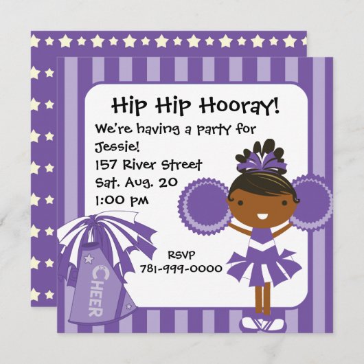 KRWパープルチアリーダー誕生日パーティーの招待 招待状 (正面/裏面)