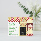 KRWピザパーティーガールバースデーパーティ招待状 招待状 (スタンド正面)