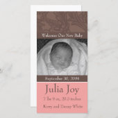 KRWピンクエレガント色カスタム写真誕生のお知らせ 案内状 (正面/裏面)