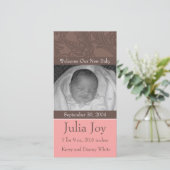 KRWピンクエレガント色カスタム写真誕生のお知らせ 案内状 (スタンド正面)