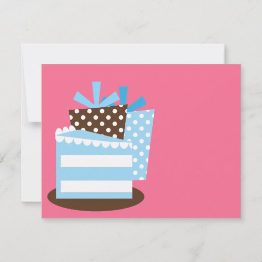 KRWブラウン&ブルー水玉模様フクロウ空白のパーティー招待状 招待状 (裏面)