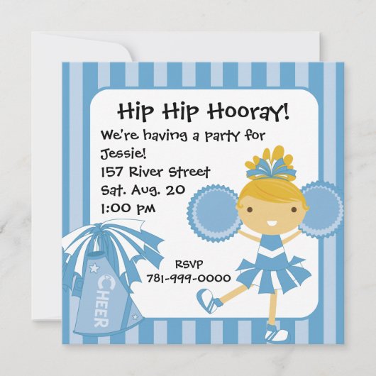 KRWブルーチアリーダー誕生日パーティーの招待 招待状 (正面)