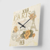 KRWヴィンテージスタイルパリバラエッフェルタワークロック スクエア壁時計 (傾斜)