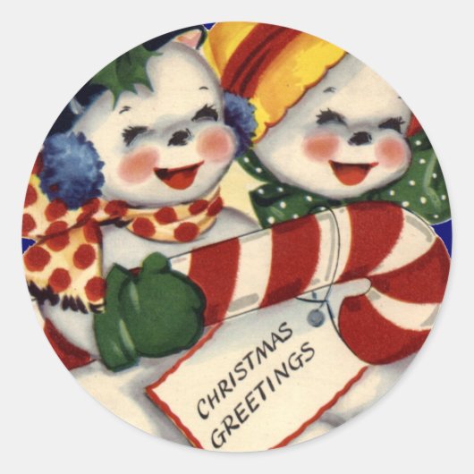 KRWヴィンテージスノーカップルクリスマスステッカー ラウンドシール (正面)