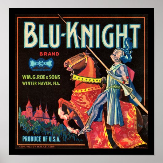 KRWヴィンテージBlu-Knight Fruit Crateラベル ポスター (正面)