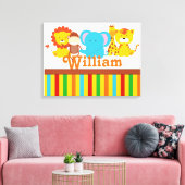 KRW名前をカスタムするベビーサファリ – ジャングル子供部屋プリント キャンバスプリント (インサイチュ (リビング))
