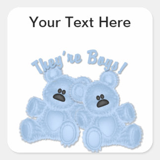 KRW彼らは男の子ツインブルーテディベアのステッカー スクエアシール