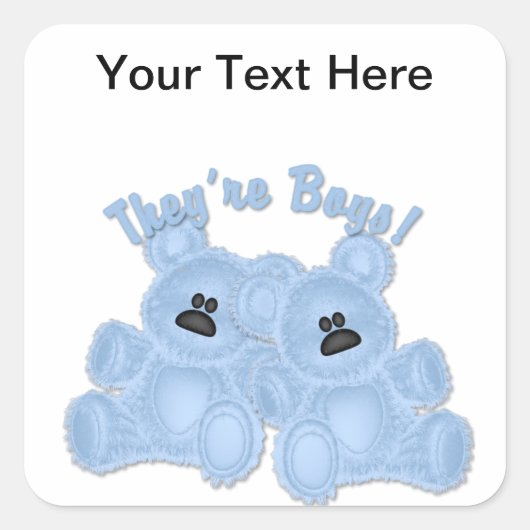 KRW彼らは男の子ツインブルーテディベアのステッカー スクエアシール (正面)