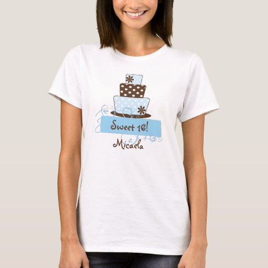 KRW茶色がかった鋼色の水玉模様の菓子16の誕生日のワイシャツ Tシャツ (正面)