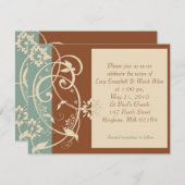 KRW BrownモダンとBlueフローラ結婚ズ 招待状 (正面/裏面)