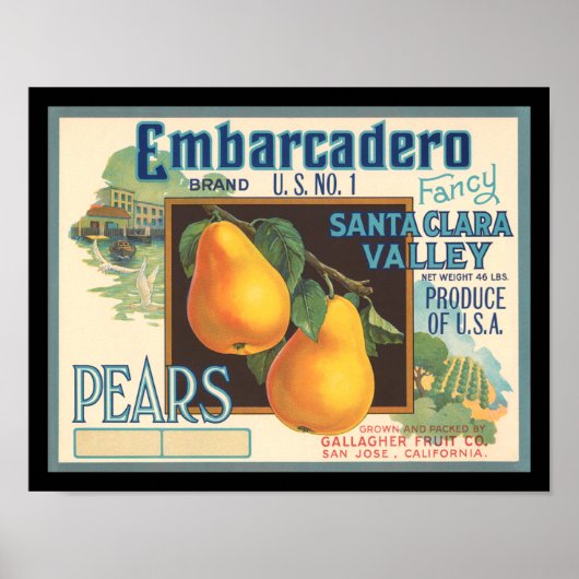 KRW Embarcadero Pears Vintage Crate Label ポスター (正面)