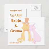 KRW Save the Date Cats Custom Wedding Card 案内ポストカード (正面/裏面)
