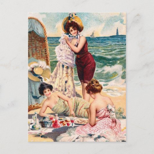KRW Vintage Beach Illustration Postcard ポストカード (正面)