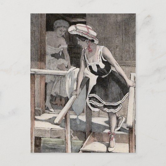 KRW Vintage Beach Illustration Postcard ポストカード (正面)