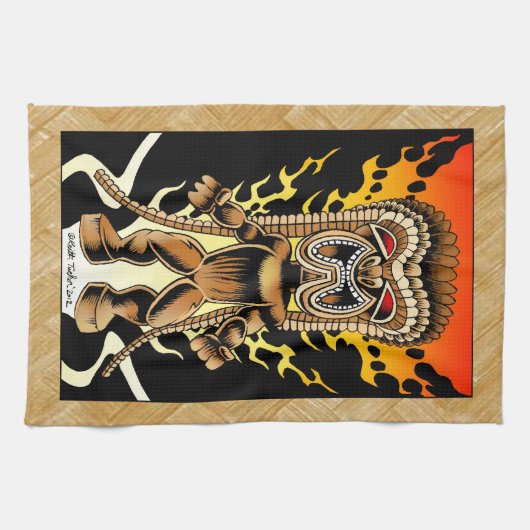 KuのハワイアンのTikiの神 キッチンタオル (横)