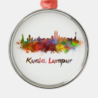 Kuala Lumpur skyline in watercolor splatters メタルオーナメント