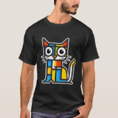 Kubistische Illustratie van een vrolijke kat Tシャツ (正面)
